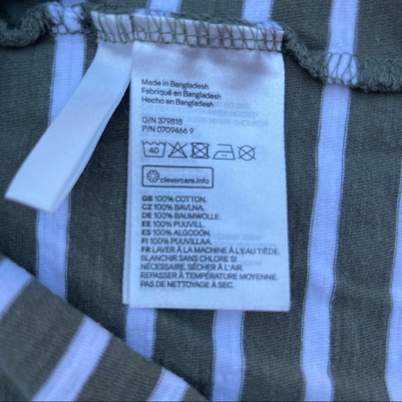 H & M Jersey Top Boys Size 6-8 Green/White Organic Cotton Striped Pullover - Picture 4 of 13